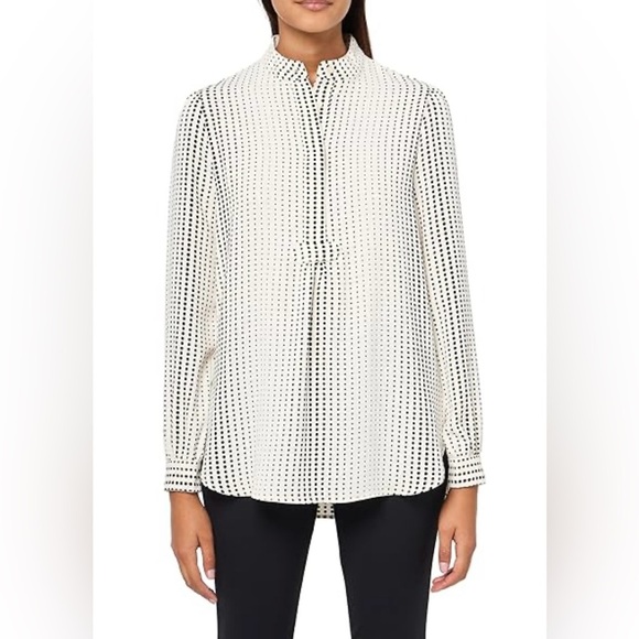 Anne Klein White and Black Button Down Shirt Relaxed Notched Collar - Picture 1 of 4